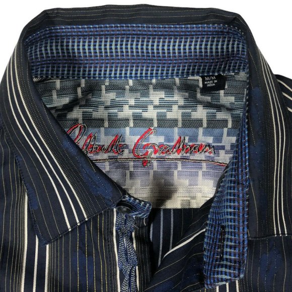 Robert Graham Blue Striped Flip Cuff Long Sleeve Dress Shirt - Picture 3 of 9